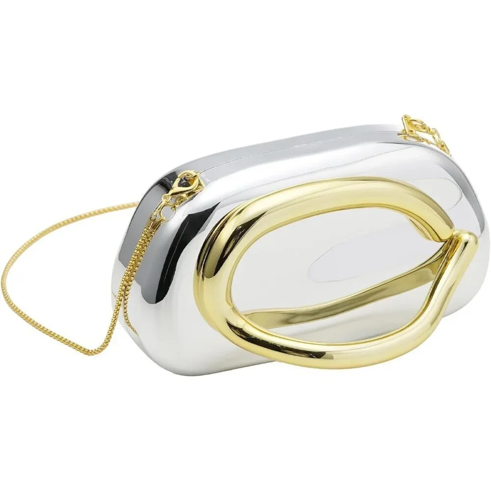 Women's Silver Acrylic Zipper Magnetic Closure Shoulder Wedding Crossbody Clutch